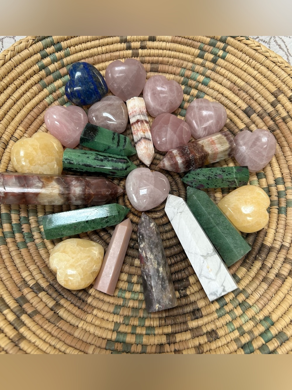 Mixed Polished Crystal Hearts & Towers - Pink, Green, Yellow, White, Blue